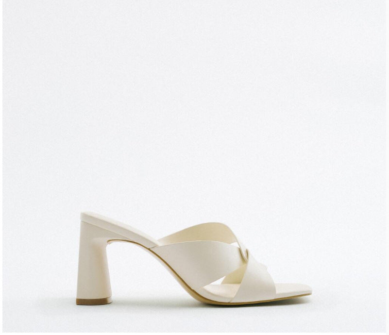 Bright White 8cm Block Heels – Modern Every Outfit