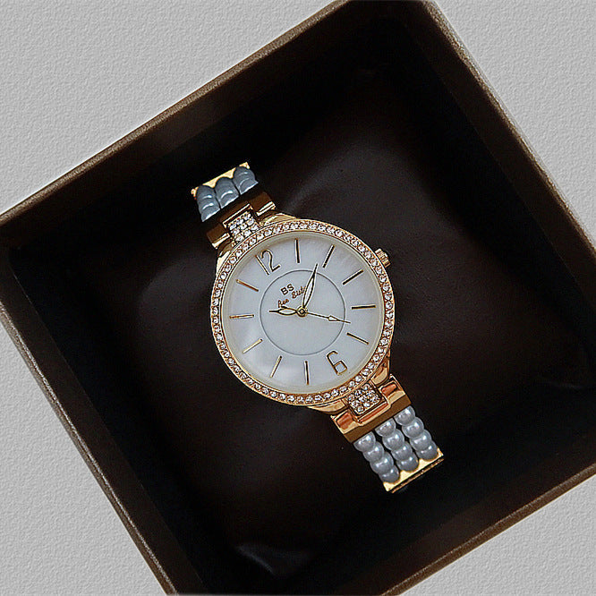 Luxurious Golden Pearl Watch – Elegant 35mm Dial with Jewelry Buckle