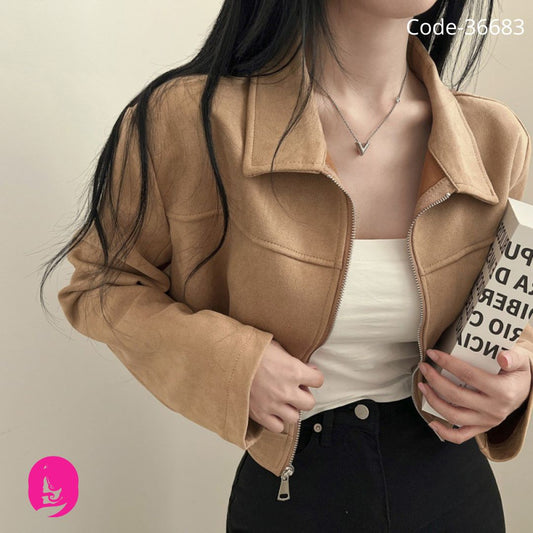 Women’s Korean Chic Suede Jacket – French Retro Slim-Fit Zipper Lapel Short Coat
