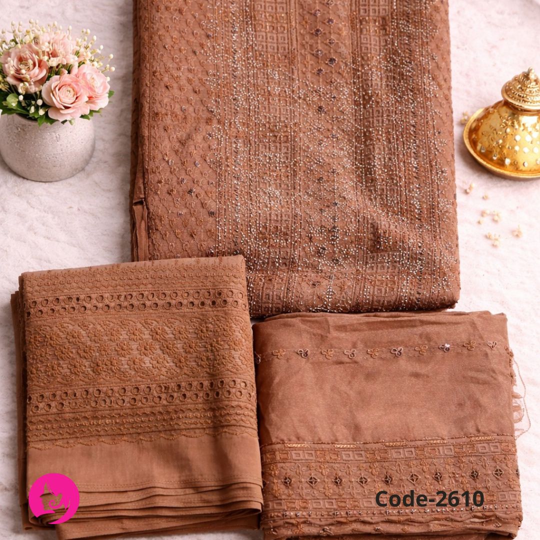Unveil Comfort and Style with the Unstitched Exclusive High Quality Three Piece Ensemble - A Fashionable and Comfortable Dress Collection for Women