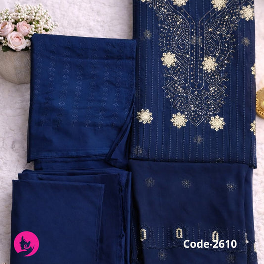 Unveil Comfort and Style with the Unstitched Exclusive High Quality Three Piece Ensemble - A Fashionable and Comfortable Dress Collection for Women