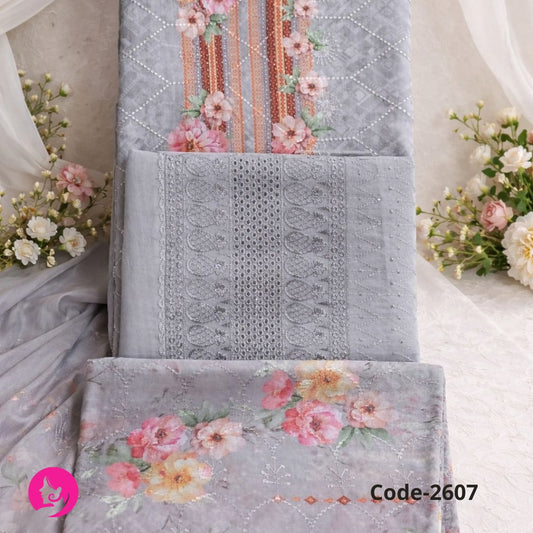 Indian New Stylish Exclushive Collection Weatless Goergett Computer Abroydary Work Three Piece Salower Kameez For Women - 3 Pice Dress -