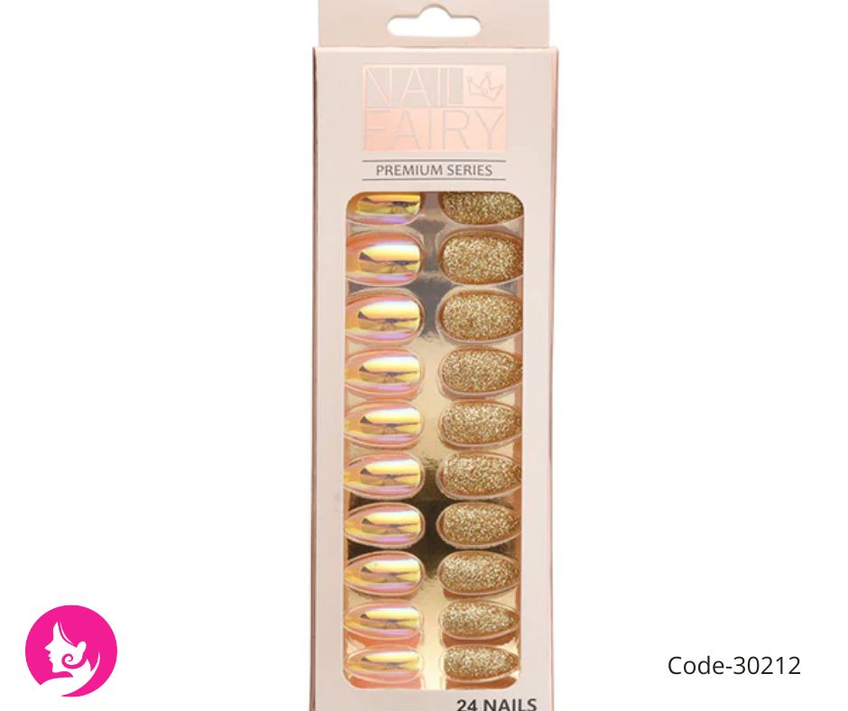 Glitter & Monochrome Jelly Glue Fake Nails – 24 Pcs Set!