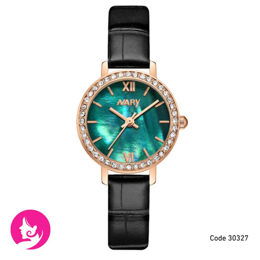 Women’s Leather Quartz Watch – 33mm Minimal Round Dial, 3BAR Waterproof