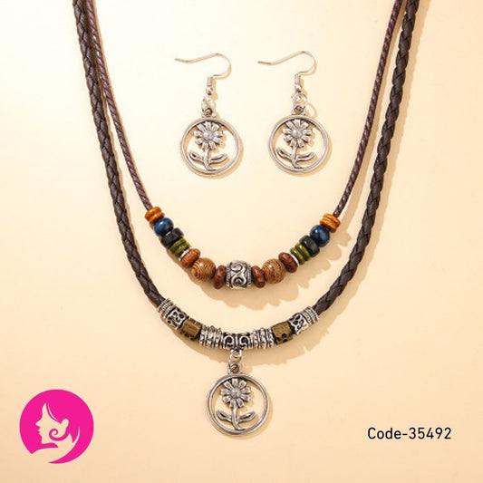 Geometric Pendant Necklace & Earrings Combo