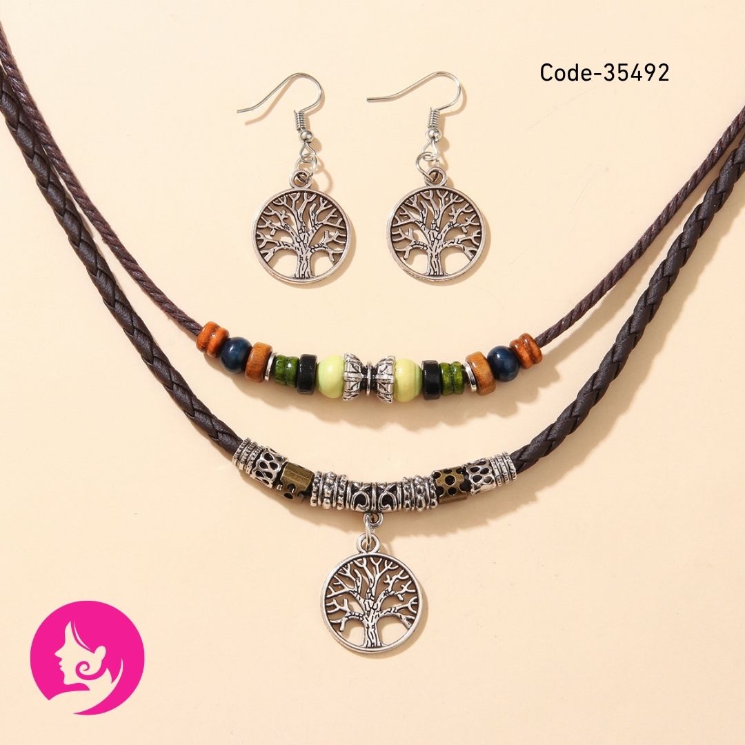Geometric Pendant Necklace & Earrings Combo