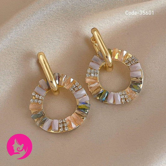 Retro Gold Hoop Earrings with Zircon | Women’s Circle Earrings