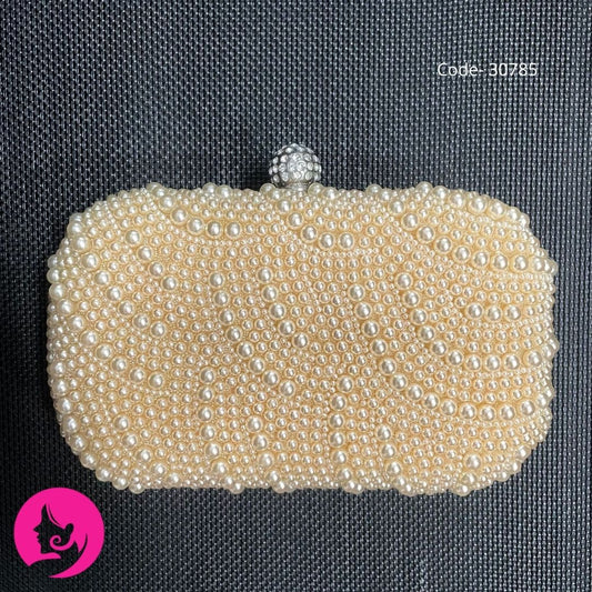 Elegant Pearl Beaded Clutch – Rhinestone Accents with Chain Strap