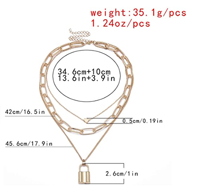 Gold Plated Layered Lock Pendant Necklace for Women