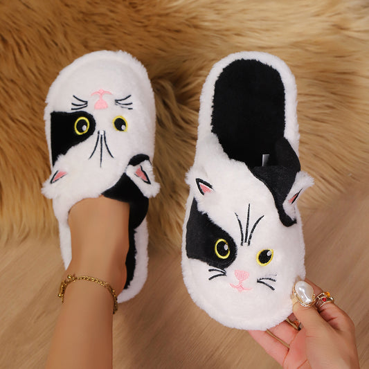 Women's Cotton Slippers Simple Design Shoes Winter Cartoon Thickened Indoor Home Use Furry Slippers