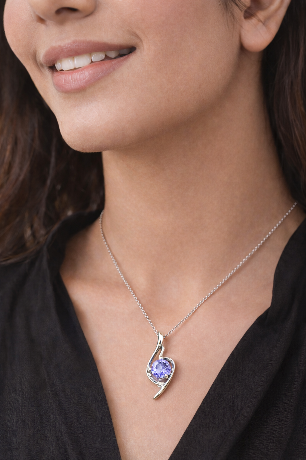 Elegant Purple Crystal Pendant – Timeless Silver Finish Necklace Charm