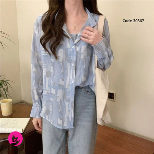 Women’s V-Neck Printed Office Blouse – Quick-Dry, Anti-Wrinkle Top