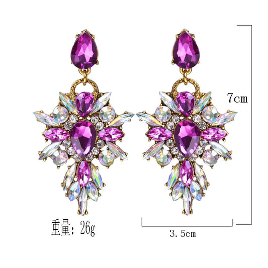 LUBOV Luxury Starburst Pendant 7 Color Gem Crystal Drop Earrings Big Flower Statement Earrings Brand Jewelry Brincos Hot Sale