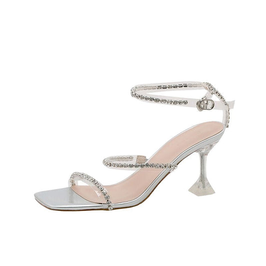 Dazzling 9cm Rhinestone Strappy Heels β Elevate Every Occasion