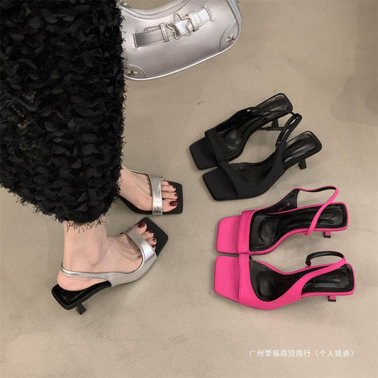 Chic Zara-Style Mid-Heel Sandals - Square Toe, Summer 2024 Collection