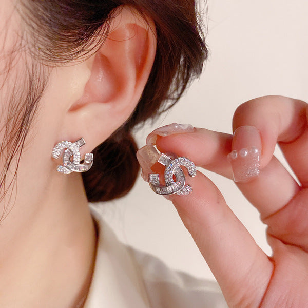 Korean Cross Double-C Earrings – Thick Real Gold Plated Minimal Studs (Gold/Silver)