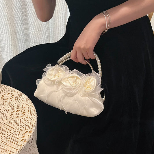 Flowered Silk Cloud Bag – Fresh & Cute Small White Shell Purse