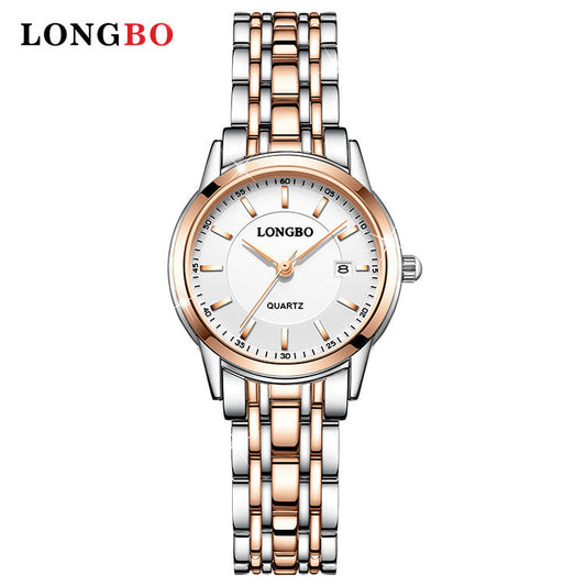 LONGBO Silver-Blue & Rose Gold Waterproof Watch – Chic & Reliable