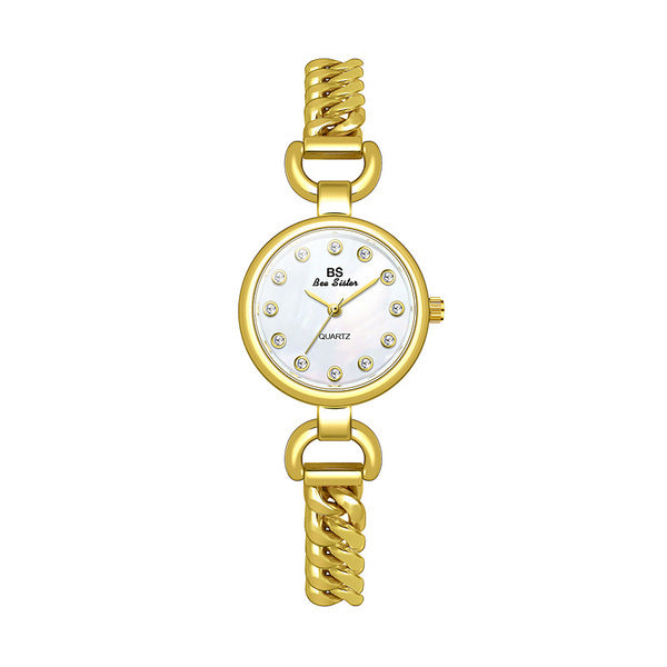 Trendy BS Bee Sister Small Chain Watch - Gold Elegance with Quartz Movement