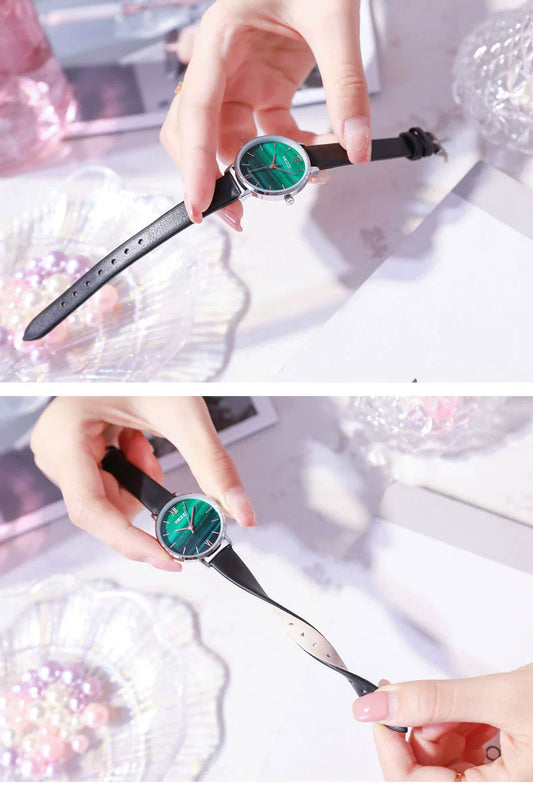 Kezzi 1851 Little Green Watch – White Shell Gold Women’s Quartz Watch, 30M Waterproof