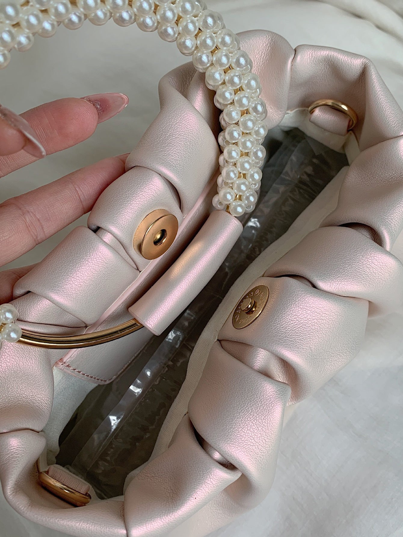 Beaded Cloud PU Handbag for Women – Soft Dumpling Bag