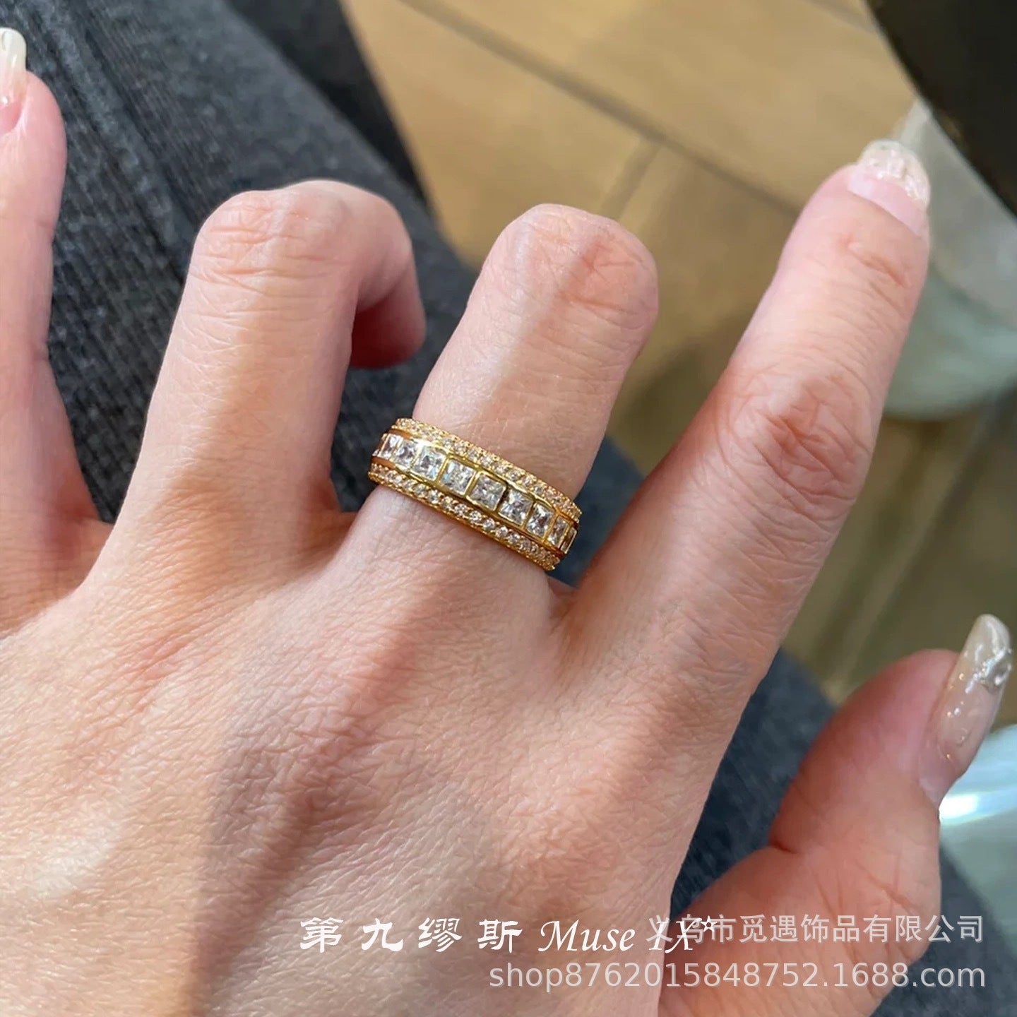Gorgeous Zircon Wedding Rings Gold Plated Brass Shiny Zircon Fashion Cuff Ring for Women