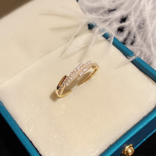 Korean-Style Adjustable Pearl Ring – Open Copper Band Elegant Women’s Jewelry