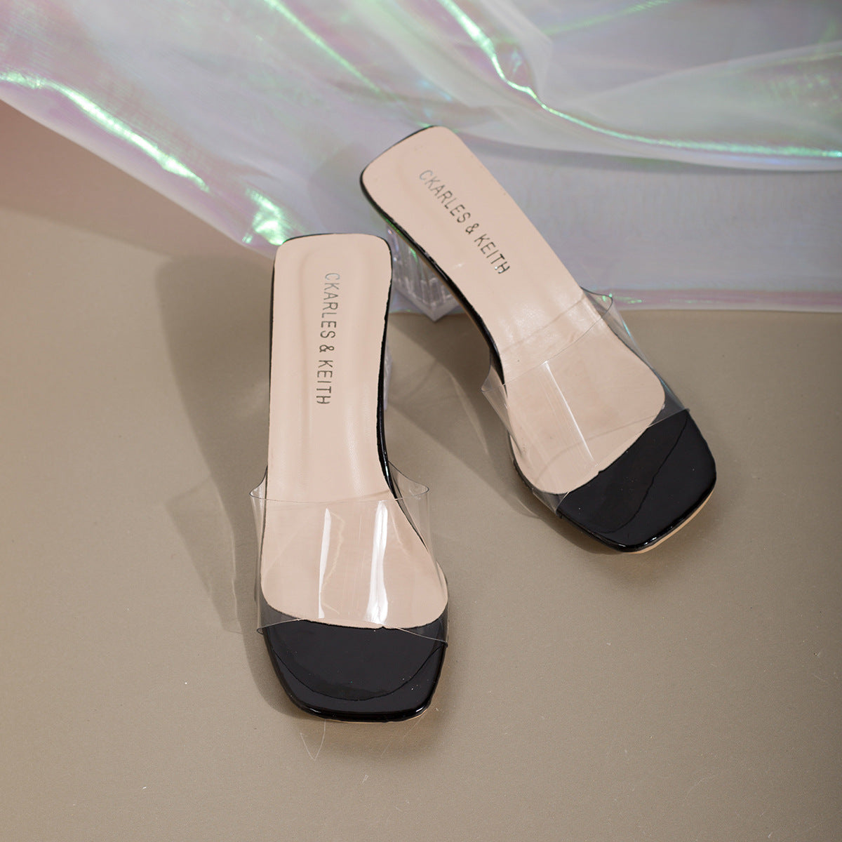 New Summer Chunky Heels Clear Crystal Slippers