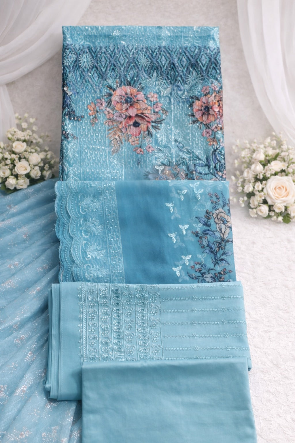 Indian Georgette Three-Piece Party Dress - Classic and Stylish Attire for Women