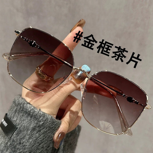 Oversized Square Metal Sunglasses for Women | Gold Frame UV400 Gradient Lens