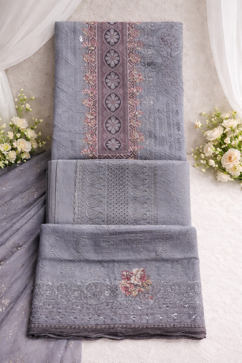 Indian New Stylish Exclushive Collection Weatless Goergett Computer Abroydary Work Three Piece Salower Kameez For Women - 3 Pice Dress -