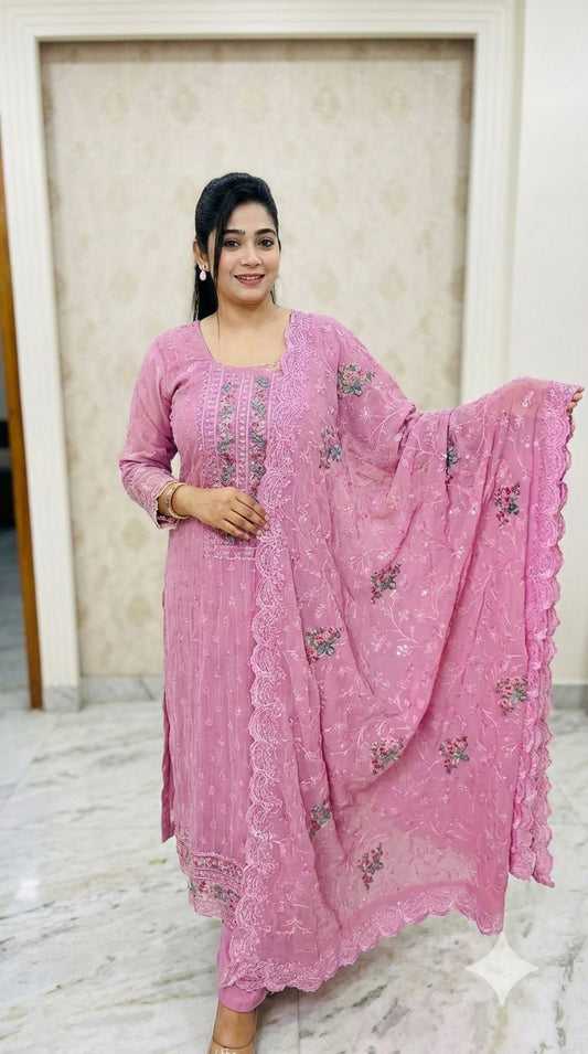 Indian Unstitched Organza Tissu Shalwar Kamiz Four Piece Party Dress For Women (4 Piece) - Dress For Girls