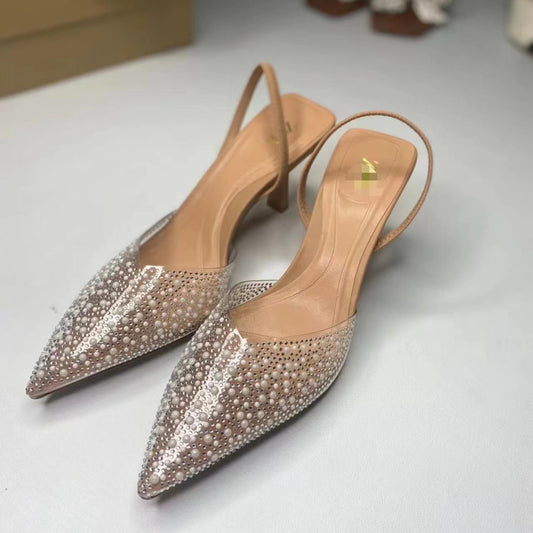 Luxury Transparent Slingback Heels for Women – Pointed Toe Wedding Heel