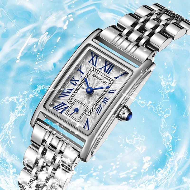 Women’s Stainless Steel Square Quartz Watch – Simple Analog Fashion Timepiece