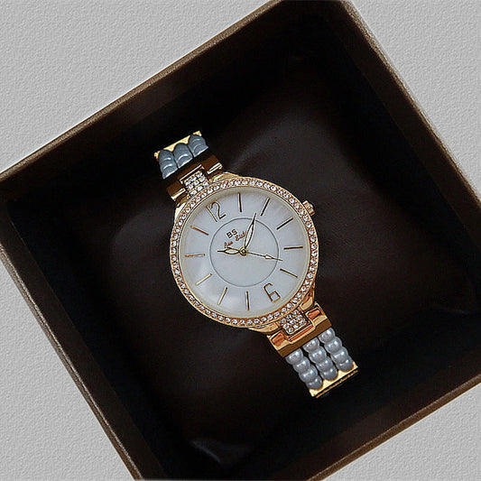 Luxurious Golden Pearl Watch – Elegant 35mm Dial with Jewelry Buckle