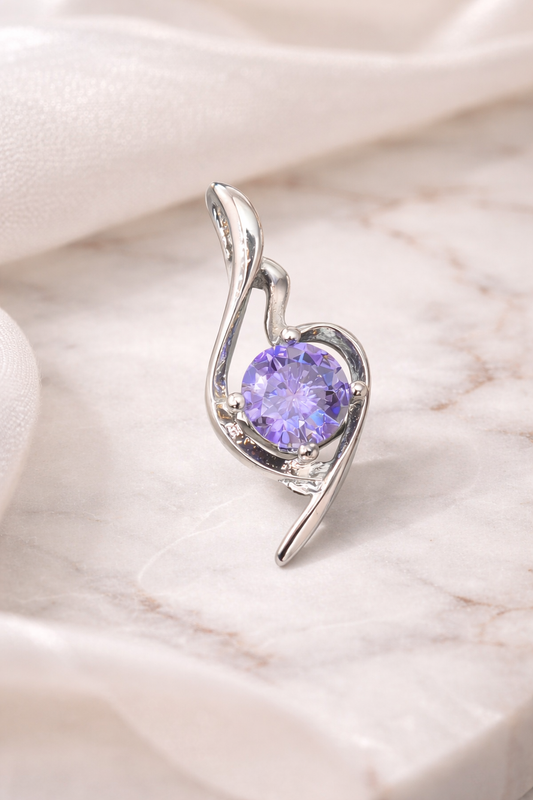 Elegant Purple Crystal Pendant – Timeless Silver Finish Necklace Charm