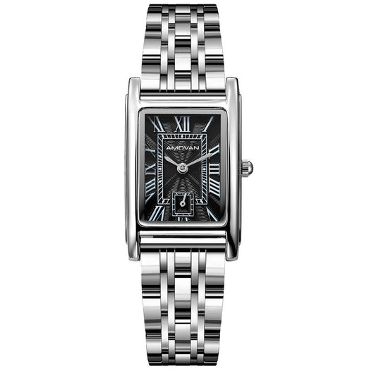 Women’s Stainless Steel Square Quartz Watch – Simple Analog Fashion Timepiece