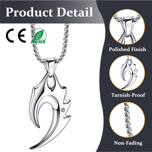 Unisex Stainless Steel Silver Low Allergy Anti Fading Flame Wolf Tooth Pendant Chain Necklace