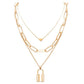 Gold Plated Layered Lock Pendant Necklace for Women