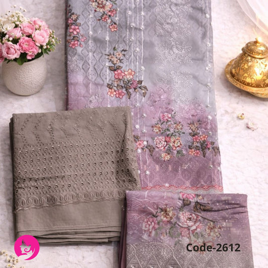 Unstitched Cotton Screen Printed Shalwar Kameez For Women3Piece Dress - Ethnic Elegance