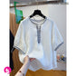 Bohemian Embroidered Tencel Shirt for Women | Loose Summer Round Neck Top