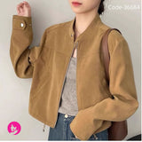 American Retro Stand-Collar Casual Biker Jacket, Chic Vintage BF-Style Outerwear