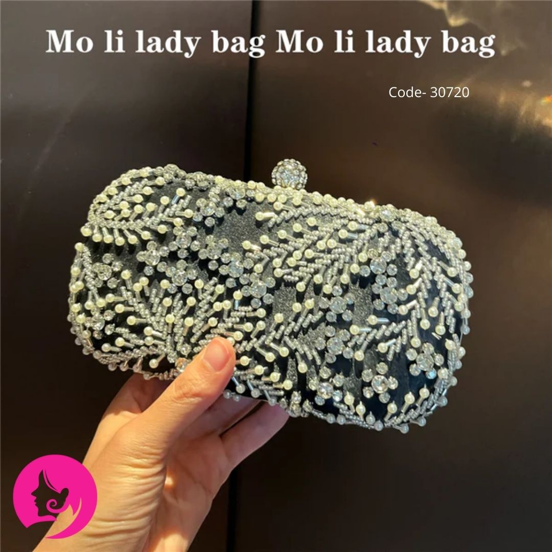 Silk Party Clutch – Diamond Accents, Sparkling Design with Secure Closure for Special Occasions