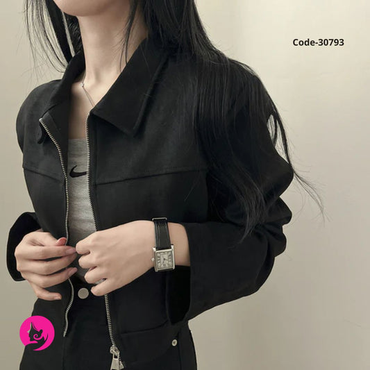 Women's Vintage Solid Color Short Coat Custom Logo Winter Bomber Jacket with Zipper Closure New Style for Fall Season