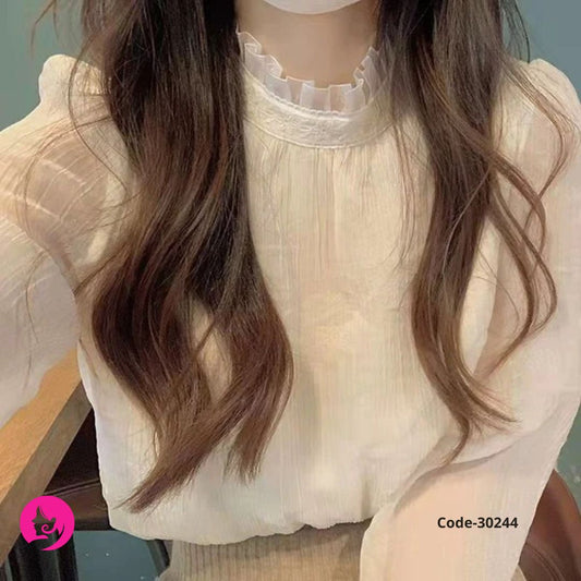 Stand Collar Beaded Chiffon Top