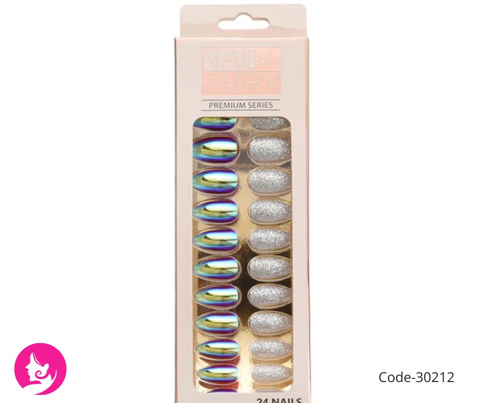 Glitter & Monochrome Jelly Glue Fake Nails – 24 Pcs Set!
