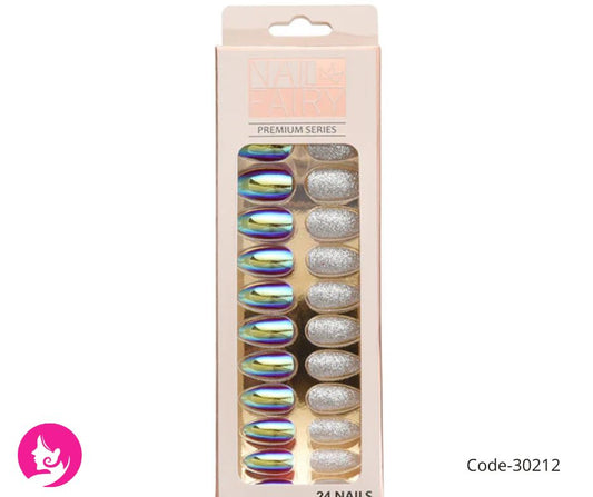 Glitter & Monochrome Jelly Glue Fake Nails – 24 Pcs Set!