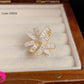 Diamond Bow Petal Brooch – Gold-Plated Floral Pin in White/Black for Women