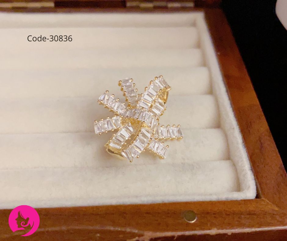 Diamond Bow Petal Brooch – Gold-Plated Floral Pin in White/Black for Women