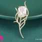 Berry Jewelry Gold Feather Brooch – Diamond Series Nature-Inspired Pin for Women